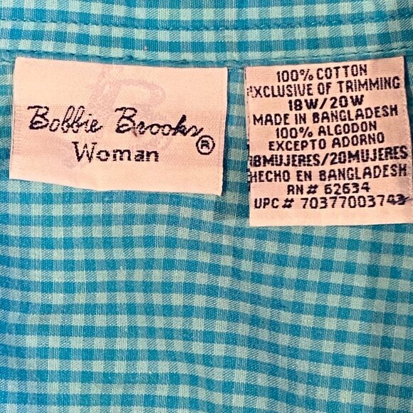 Bobbie Brooks Gingham Embroidered Flamingo Button Down Top 18W/20W #192J - Picture 7 of 8